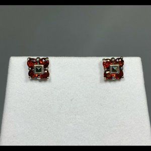 925 Sterling Silver Garnet and Marcasite Vintage Stud Earrings